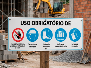 Placa de Obra - Uso Obrigatório - grupo QUERO
