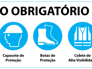 Placa OBRAS Uso Obrigatório - queroPRINT, grupoQUERO