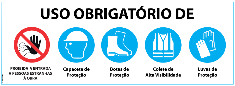 Placa OBRAS Uso Obrigatório - queroPRINT, grupoQUERO