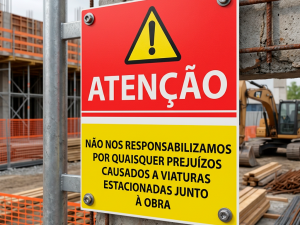 Placa-Não nos Responsabilizamos por danos em veiculos junto à obra - grupo QUERO